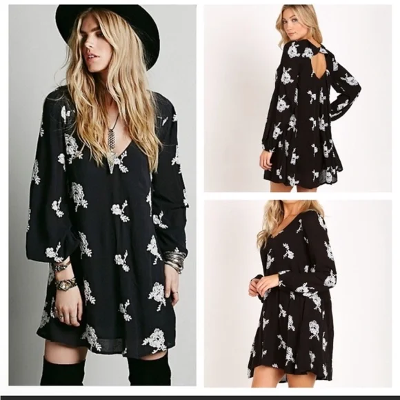 chinese dress ladies Free People Womens Floral Print Puff Sleeves Mini Dress Black 2 at Amazon  Women's Clothing store